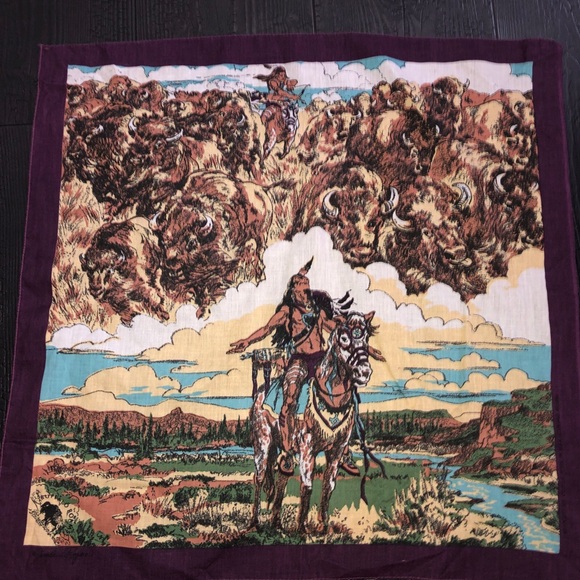 Arvale Rogers Eagle Chief Buffalo‎ Roams Handkerchief Indian  Bandanna Vintage - Picture 1 of 14